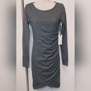 Leith NWT Size Small Grey Ruched Long Sleeve Bodycon Dress Office Date Chic Boho